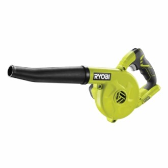Souffleur de feuilles sans fil Ryobi jaune et noir.