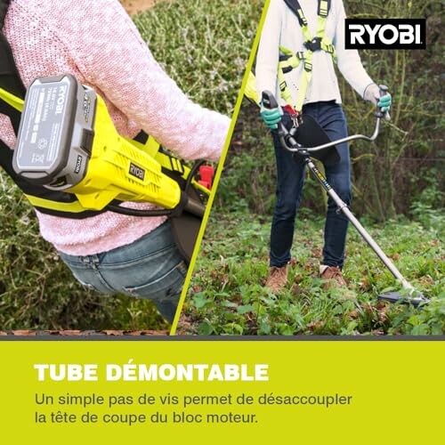 Outil de jardinage Ryobi avec tube détachable.