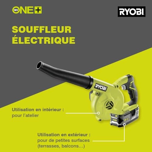 Souffleur électrique Ryobi pour usage intérieur et extérieur.