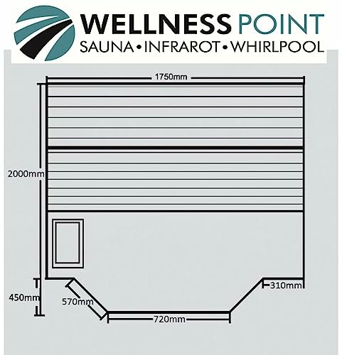 Diagramme des dimensions d'une sauna avec mesures.