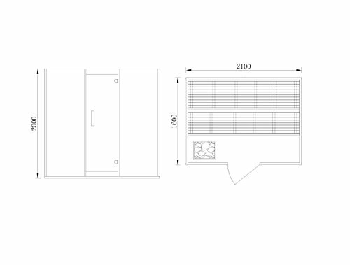 Plan d'étage d'un sauna avec dimensions.
