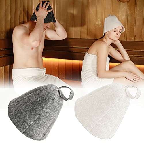 Personnes portant des chapeaux de sauna.
