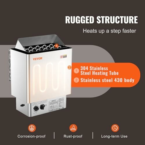 Chauffage de sauna en acier inoxydable avec structure robuste.