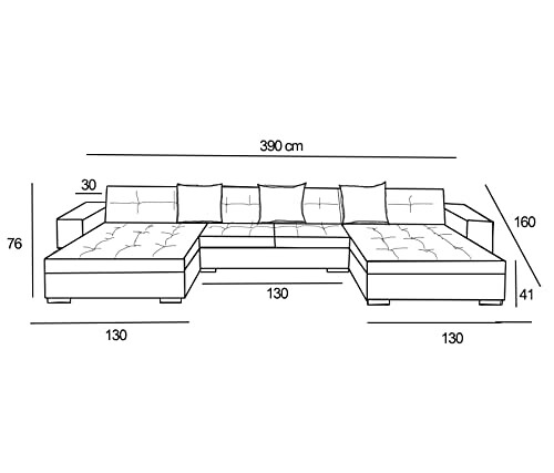 Schéma d'un canapé d'angle avec dimensions.