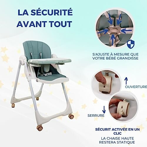 Chaise haute pour bébé avec caractéristiques de sécurité.