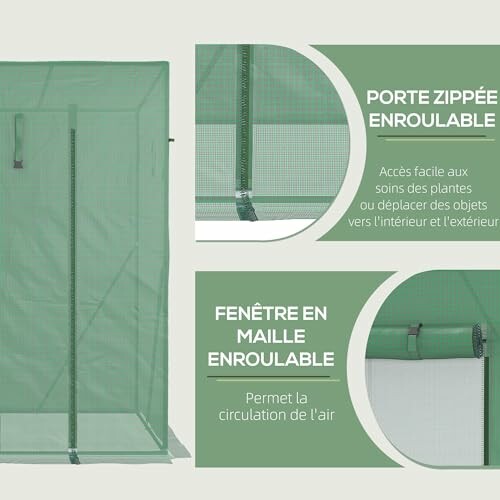 Serre portable avec porte et fenêtre enroulables