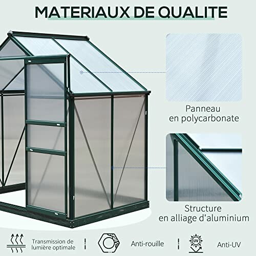 Serre en polycarbonate avec structure en aluminium