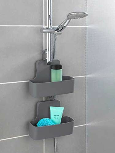 Porte-douche avec articles de toilette.