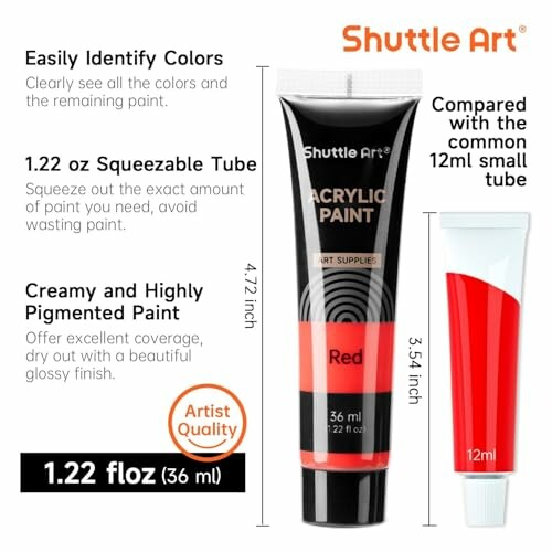 Comparaison des tubes de peinture acrylique Shuttle Art.