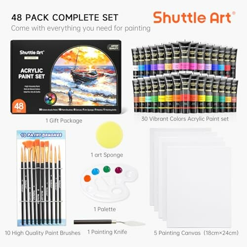 Ensemble de peinture acrylique Shuttle Art 48PCS