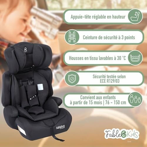 Siège auto pour enfant avec caractéristiques de sécurité.