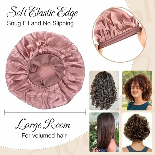 Bonnet en soie pour cheveux volumineux avec bord élastique doux.