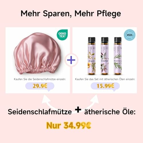Ensemble bonnet en soie et huiles essentielles