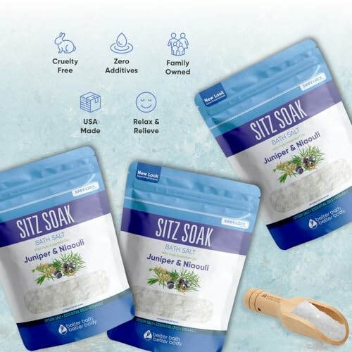 Trois sachets de sel de bain Sitz Soak avec des ingrédients naturels.