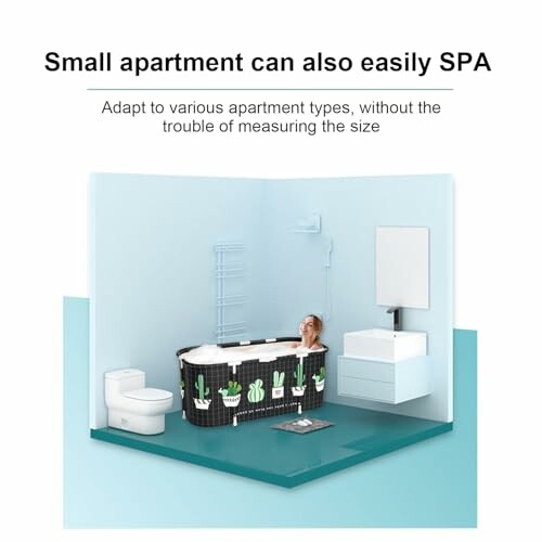 Petite salle de bain avec baignoire portable et lavabo.
