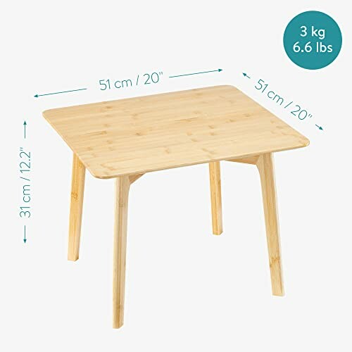 Petite table en bois avec dimensions.