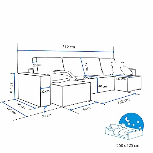 Schéma des dimensions d'un canapé avec mesures