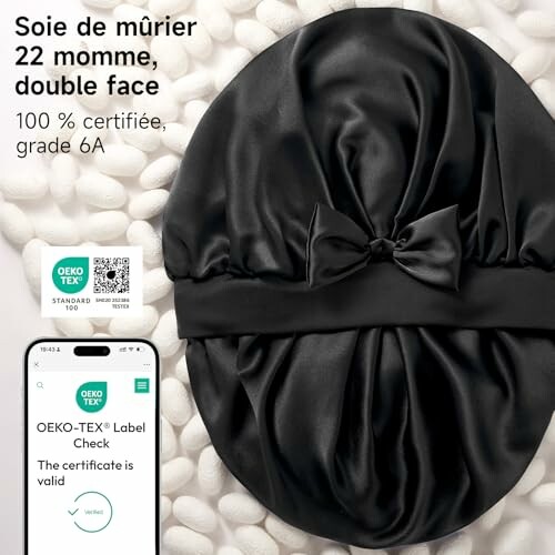 Bonnet en soie de mûrier noir avec certification OEKO-TEX.