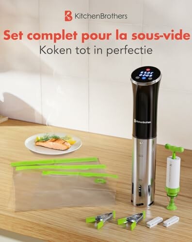 Ensemble de cuisson sous-vide avec accessoires sur un comptoir.