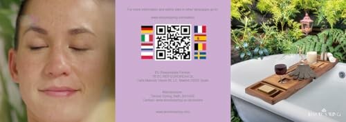 Visage détendu, QR code, et bain spa extérieur.