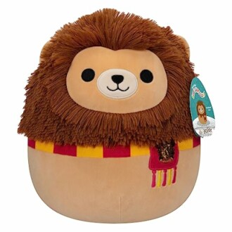 Peluche lion Squishmallow avec crinière marron.