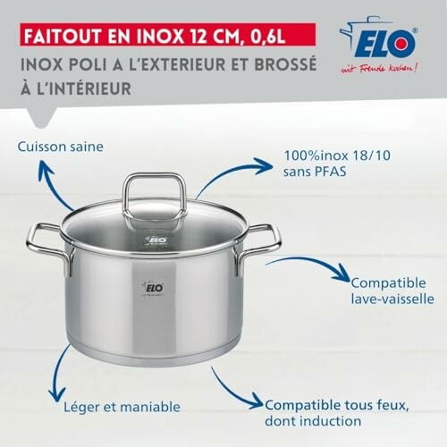 Faitout en inox avec caractéristiques détaillées