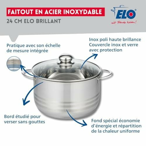 Faitout en acier inoxydable avec couvercle ELO.