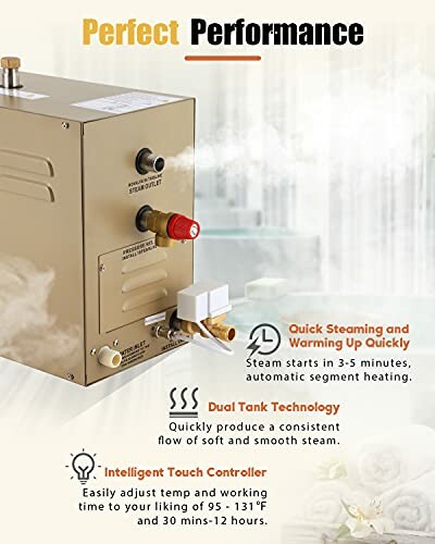 Machine à vapeur avec caractéristiques de performance et contrôleur tactile.