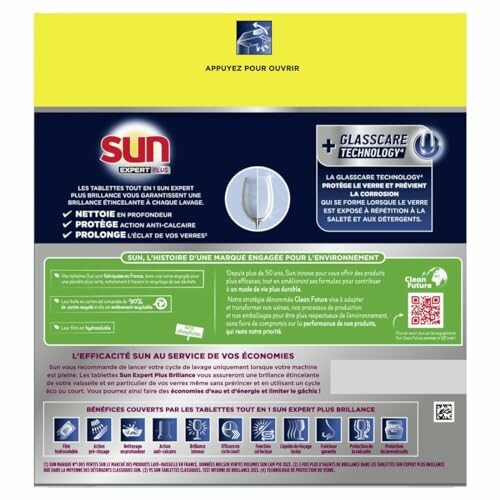 Boîte de tablettes lave-vaisselle Sun avec technologie Glasscare.