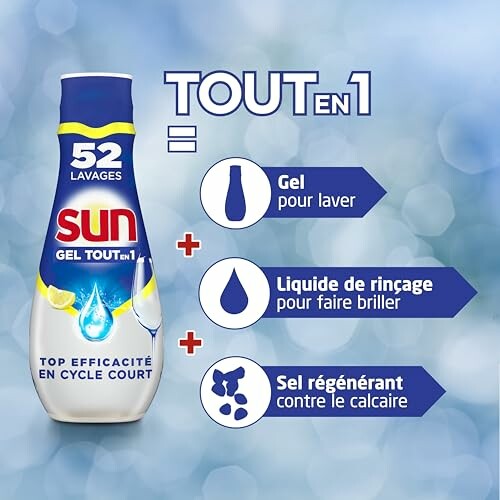 Bouteille de gel détergent Sun avec instructions d'utilisation