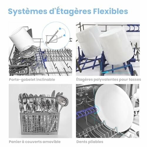 Systèmes d'étagères flexibles pour lave-vaisselle.