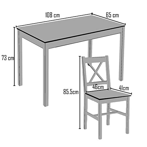 Dimensions d'une table et d'une chaise illustrées.