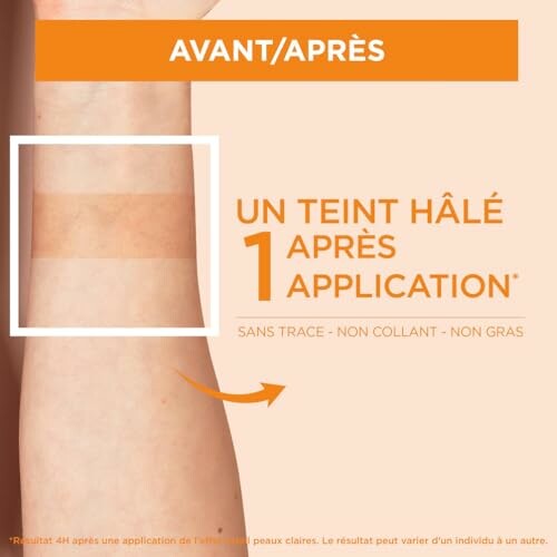 Avant et après application d'un produit bronzant sur le bras.