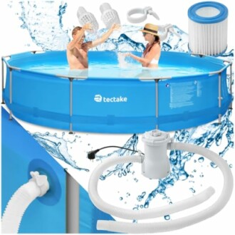Piscine gonflable tectake avec accessoires et filtre.