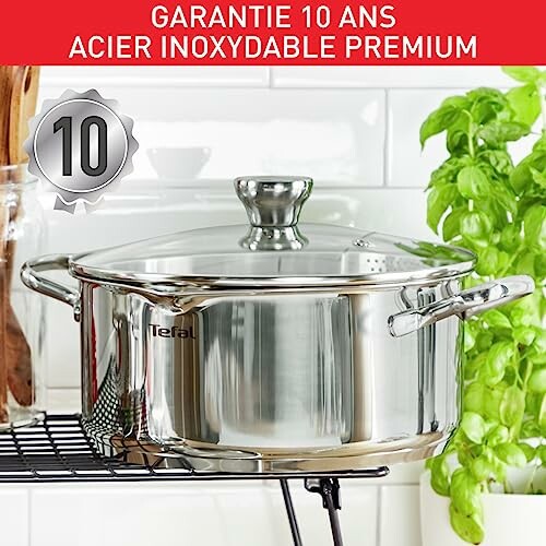 Casserole en acier inoxydable Tefal avec couvercle en verre