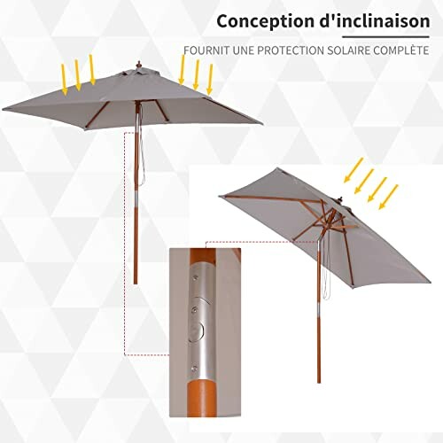 Parasol inclinable avec conception de protection solaire.