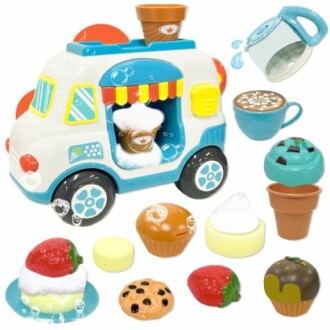 Jouets de camion de crème glacée avec accessoires colorés.