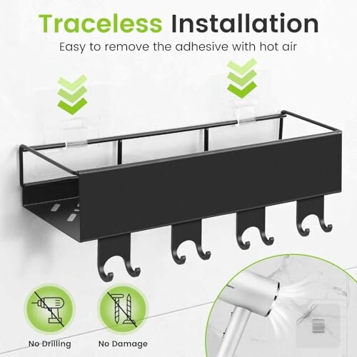 Étagère avec installation sans traces et sans perçage.