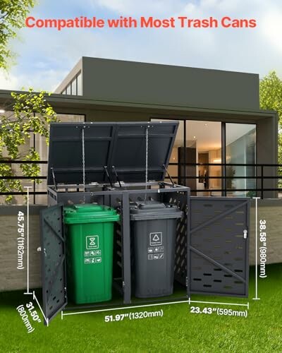 Abri de stockage pour poubelles avec dimensions.