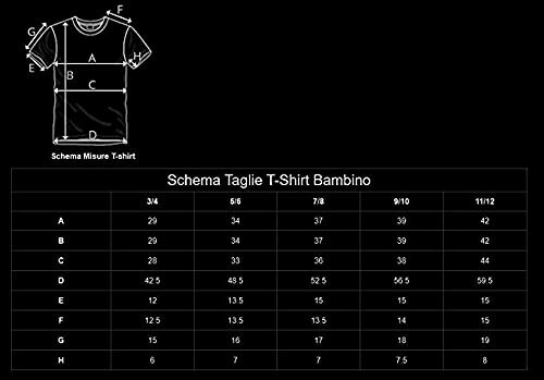 Tableau des tailles de t-shirts pour enfants.