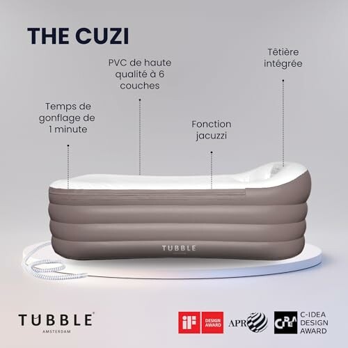Baignoire gonflable Tubble avec fonction jacuzzi et PVC de haute qualité.