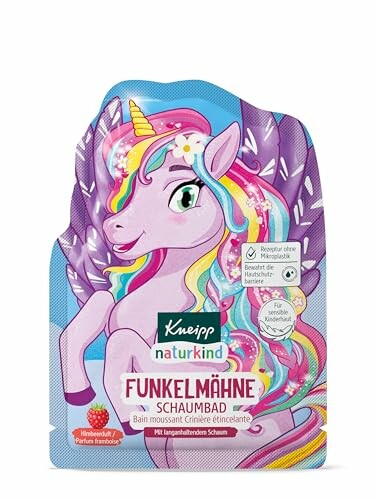 Emballage de bain moussant avec dessin de licorne colorée