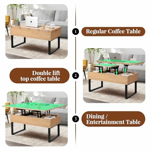 Table basse multifonctionnelle avec options de levage pour dîner ou divertissement.