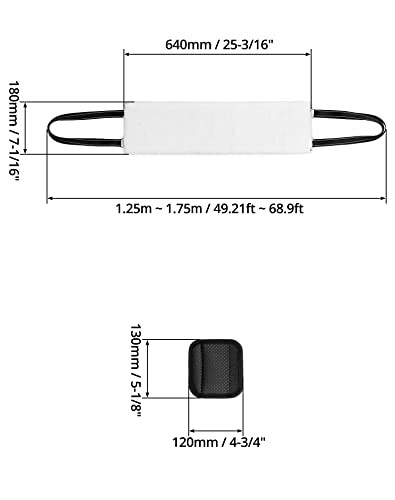 Dimensions d'un filet de volleyball avec mesures en millimètres et pouces.