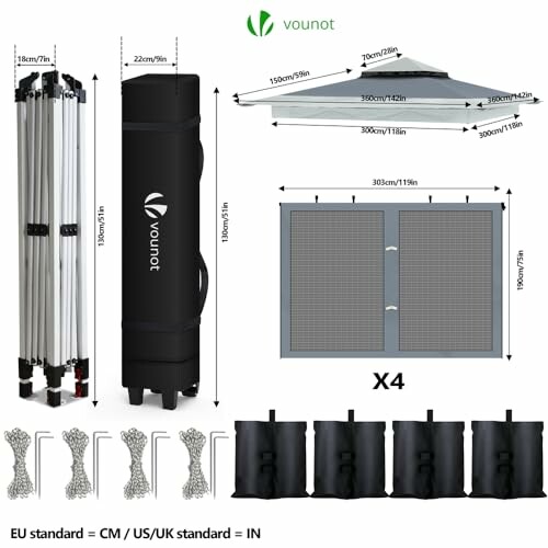 Tente pliante Vounot avec accessoires et dimensions