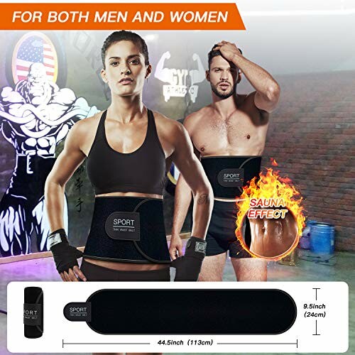 Homme et femme portant des ceintures de sudation dans une salle de sport.