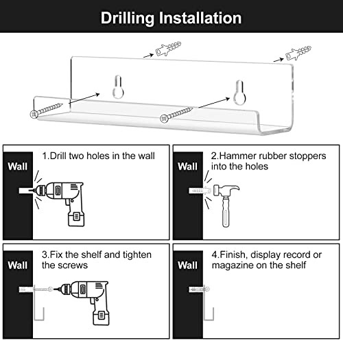 Instructions de montage pour une étagère murale avec perçage.