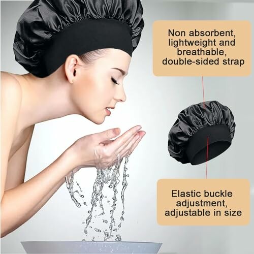 Femme utilisant un bonnet imperméable