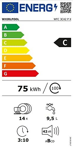 Étiquette énergétique Whirlpool avec classe C, consommation de 75 kWh.