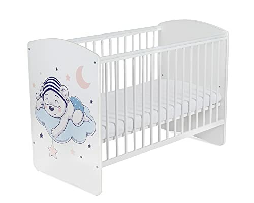 Lit bébé blanc avec motif d'ours sur un nuage